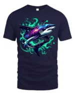 Galaxy Shark Cosmic Space Predator T-Shirt - navy t-shirt on white background