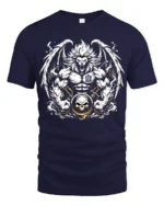 Warrior Lion T-Shirt Muscular Lion Skull Design - navy t-shirt on white background