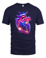 Neon Heart Vibrant Anatomical Love T-Shirt - navy t-shirt on white background