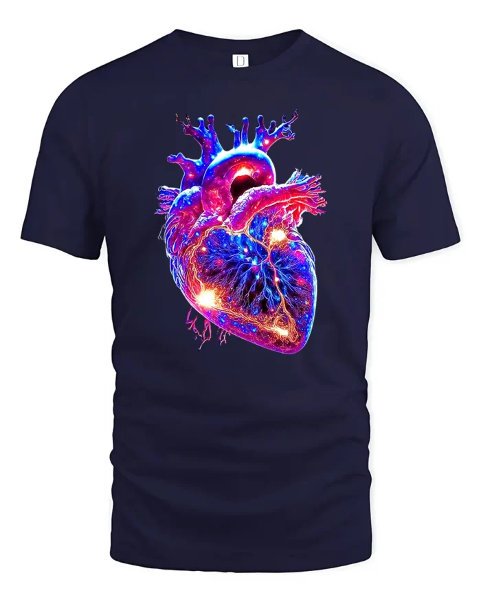 Neon Heart Vibrant Anatomical Love T-Shirt - navy t-shirt on white background