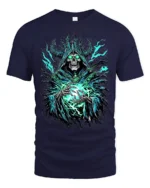 Necromancer Eerie Green Skull Sorcerer - navy t-shirt on white background