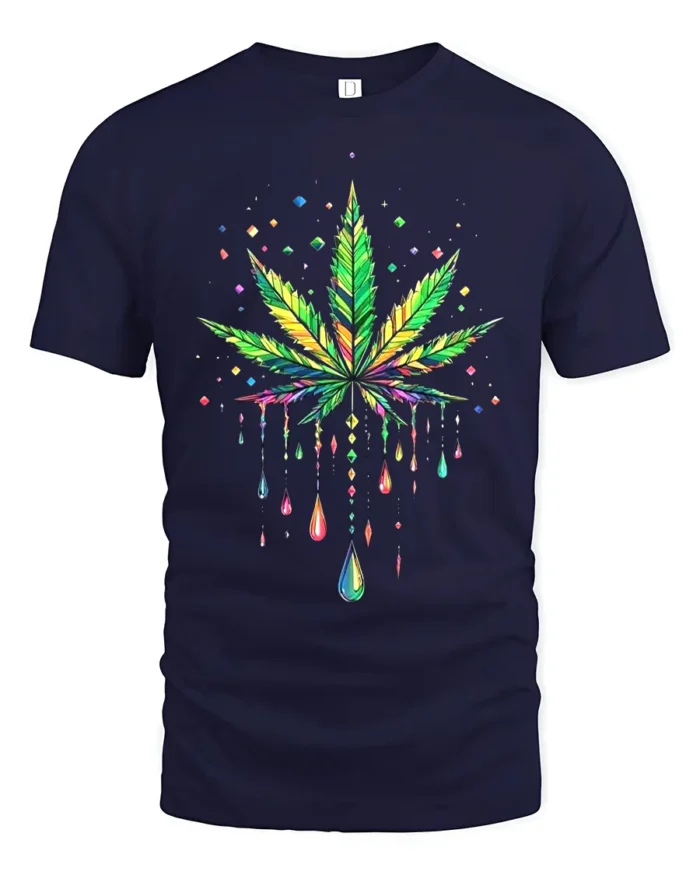 Psychedelic Leaf Colorful Marijuana T-Shirt - navy t-shirt on white background