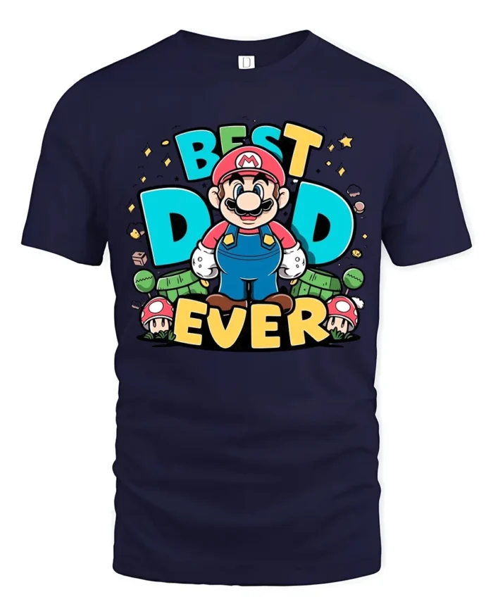 Retro Dad Gamer Best Dad Ever Mario Now - navy t-shirt on white background