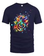 Rainbow Music Colorful Treble Clef Shirt - navy t-shirt on white background