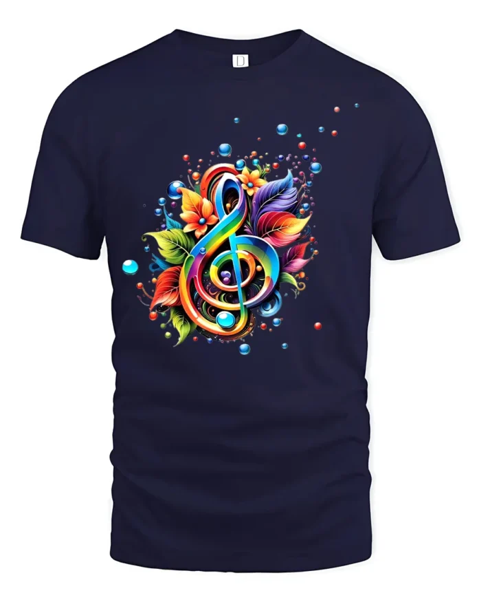 Rainbow Music Colorful Treble Clef Shirt - navy t-shirt on white background