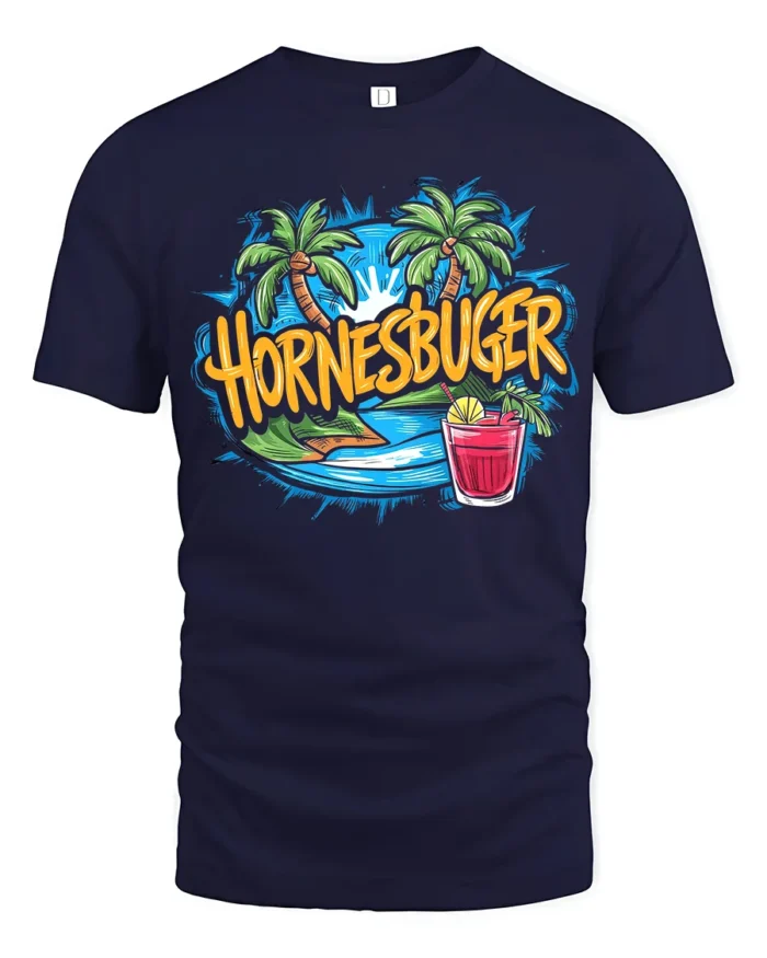 Hornesbuger Beach Tropical Vacation T-Shirt - navy t-shirt on white background