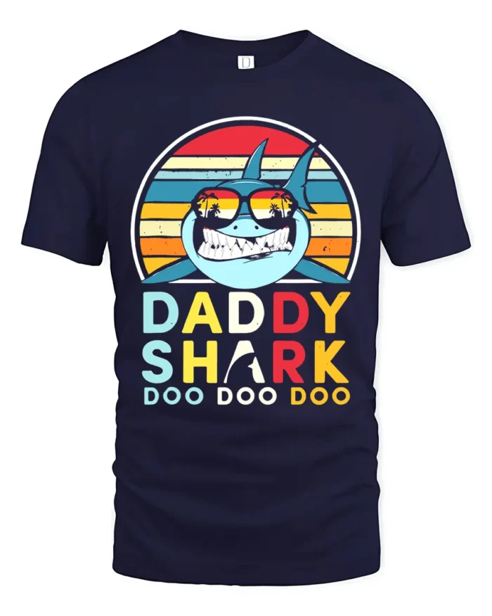Daddy Shark Doo Fun Father Shark Shirt Now - navy t-shirt on white background