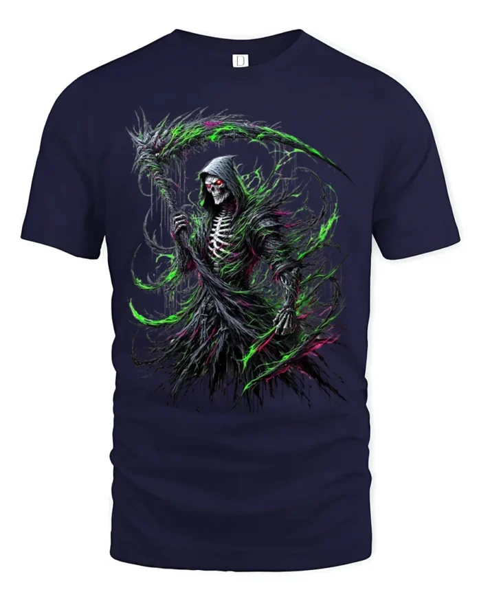 Toxic Death T-Shirt Radioactive Grim Reaper - navy t-shirt on white background