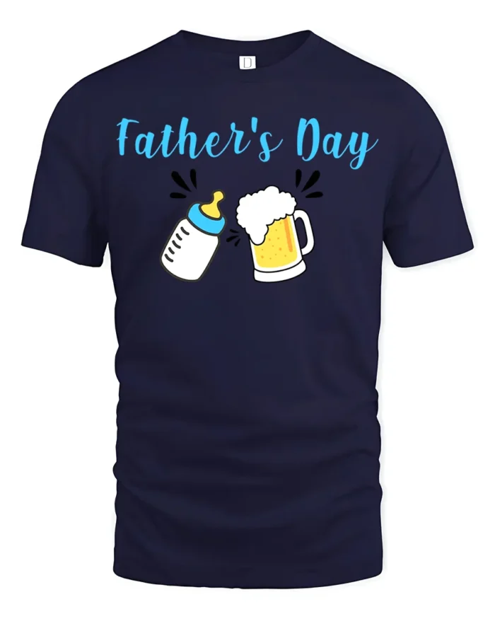 First Father’s Day Baby Bottle Beer Dad Shirt - navy t-shirt on white background