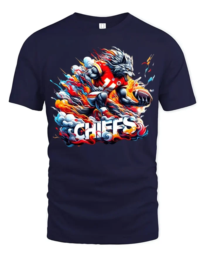 Wild Chiefs Wolf Football Fan Shirt - navy t-shirt on white background