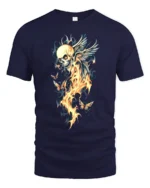 Winged Skull Fire Ethereal Skull Butterfly T-Shirt - navy t-shirt on white background