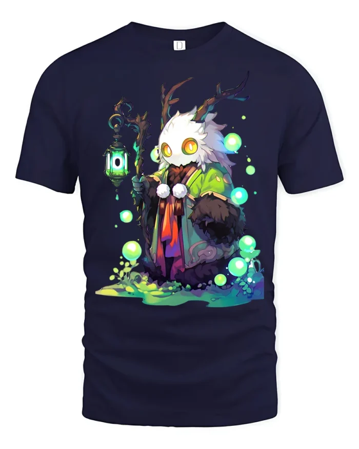 Enchanted Creature Forest Spirit Glow Eye Antler Tee - navy t-shirt on white background