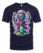 Neon Alien Brain Trippy Monster Glow Monster T-Shirt - navy t-shirt on white background