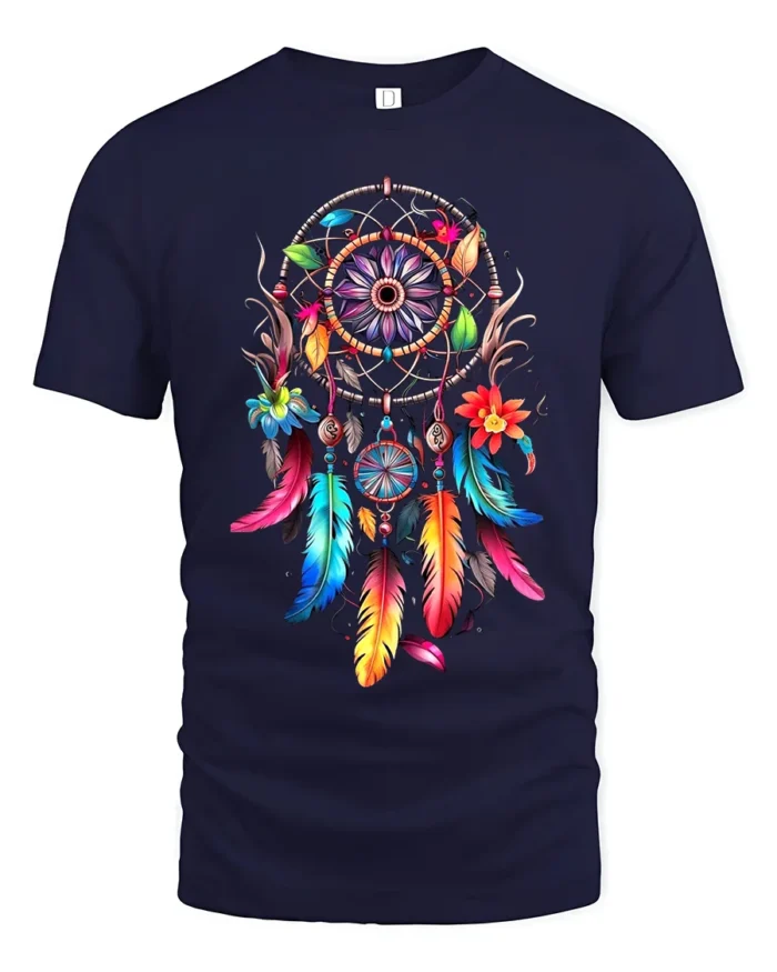 Spirit Catcher Colorful Native American Shirt - navy t-shirt on white background