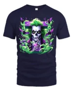 Creepy Joker Halloween Villain Skull Shirt - navy t-shirt on white background