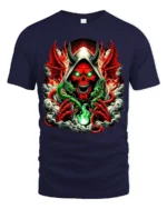 Infernal Skull T-Shirt Red Demon Green Dragon - navy t-shirt on white background