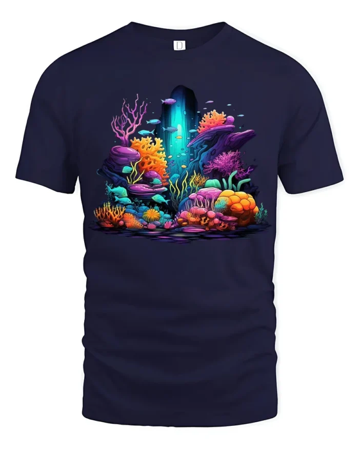 Underwater Paradise Colorful Ocean Scene - navy t-shirt on white background