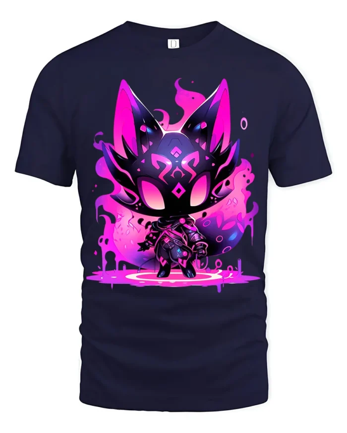 Neon Cat Creature Glowing Fantasy Animal T-Shirt - navy t-shirt on white background