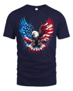 American Eagle Wings Patriotic USA Flag T-Shirt - navy t-shirt on white background