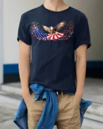 American Eagle T-Shirt Stars and Stripes - model wearing navy shirt, hands in pockets