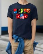 Awesome Dad Hero Colorful Father Gift Now - model wearing navy shirt, hands in pockets