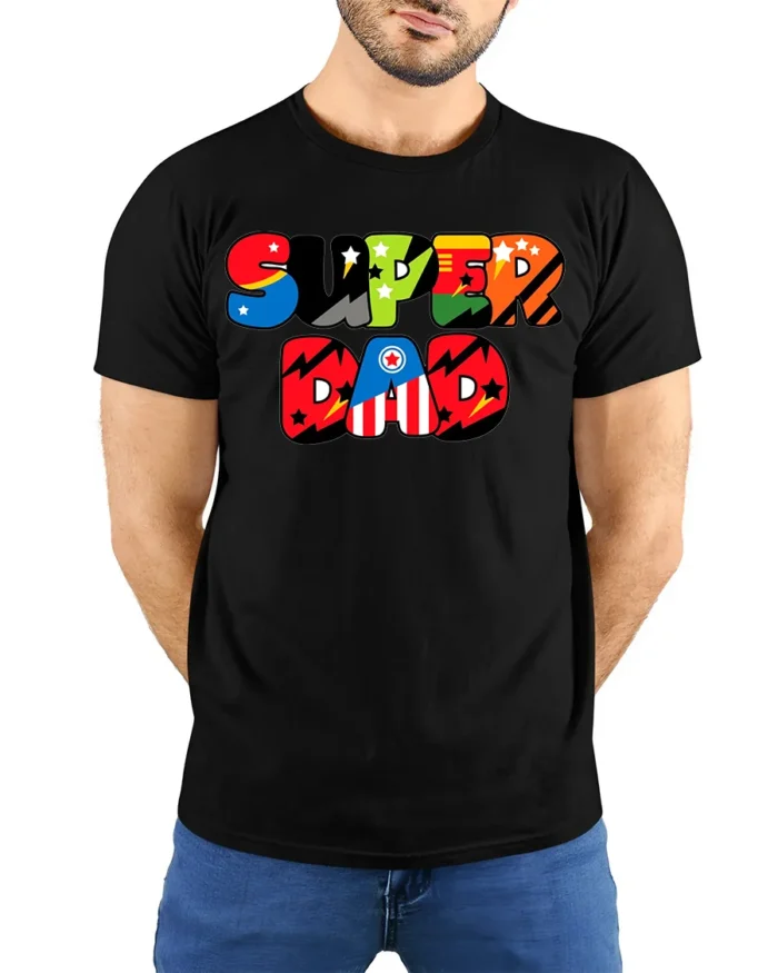 Awesome Dad Hero Colorful Father Gift Now - model wearing black shirt, hands behind back