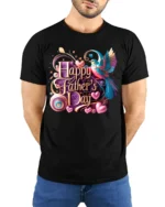 Love Dad T-Shirt Father’s Day Bird Heart - model wearing black shirt, hands behind back