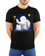 Loving Penguin T-Shirt Heartfelt Family - model wearing black shirt, hands behind back