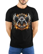 Mystic Tiger Wings Fierce Skull Animal Shirt - model wearing black shirt, hands behind back