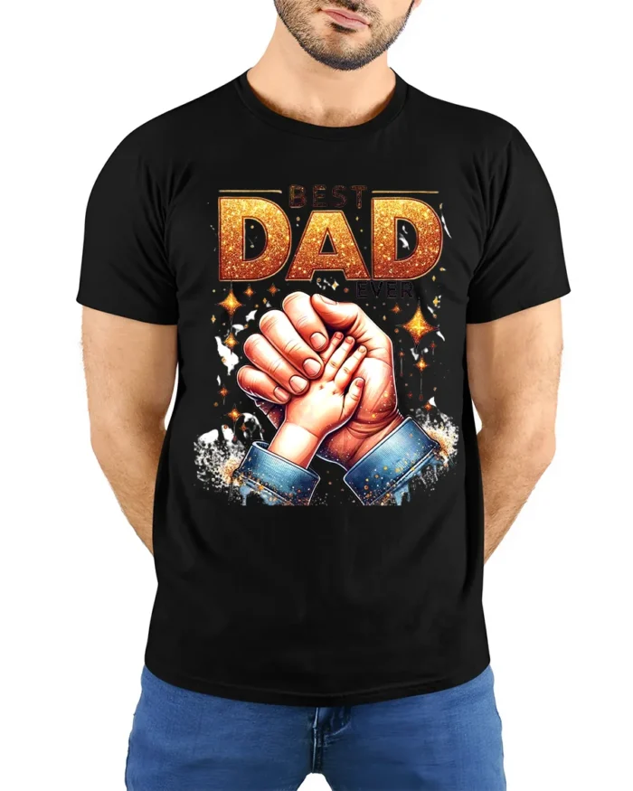Number One Dad Hand Special Father’s Day T-Shirt for the Best Papa - model wearing black shirt, hands behind back