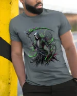 Toxic Death T-Shirt Radioactive Grim Reaper - model in grey shirt leaning against column