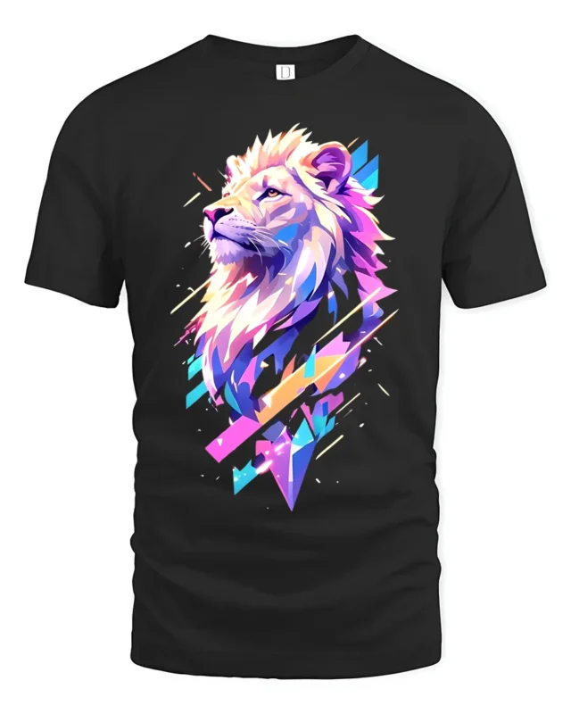 Majestic Neon Lion Graphic Bold Vibrant T-Shirt - black t-shirt on white background