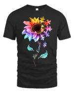 Be Kind Puzzle Sunflower T-Shirt Autism Awareness Graphic Tee for Kindness - black t-shirt on white background