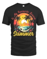 Summer Favourite Season T-Shirt Tropical Beach Vacation Tee for Sunshine Lovers - black t-shirt on white background
