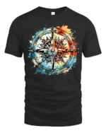 Watercolor Compass T-Shirt Artistic Nautical Travel Tee for Adventure Seekers - black t-shirt on white background