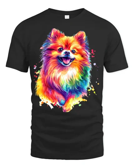 Colorful Pom Abstract Watercolor Pomeranian T-Shirt for Dog Fans - black t-shirt on white background