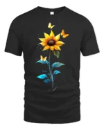 Sunflower Butterfly Tee Vibrant Floral Insect T-Shirt for Nature Lovers - black t-shirt on white background