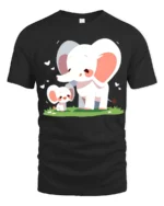 Cute Elephant Family T-Shirt Mommy and Baby Elephant Love Graphic Tee for US - black t-shirt on white background