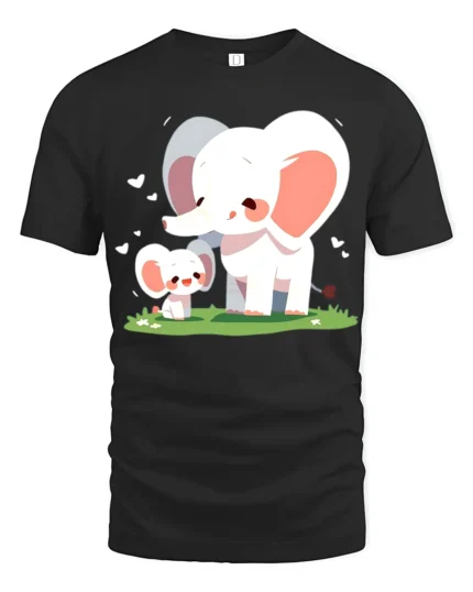 Cute Elephant Family T-Shirt Mommy and Baby Elephant Love Graphic Tee for US - black t-shirt on white background
