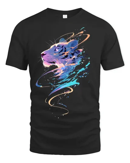 Colorful Tiger Graphic T-Shirt  Abstract Big Cat Art Tee for Bold Individuals - black t-shirt on white background