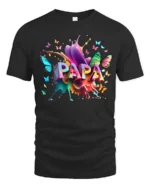 Colorful Papa Butterfly Tee Vibrant Father’s Day T-Shirt with Butterfly Art - black t-shirt on white background
