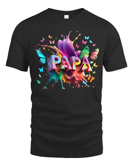 Colorful Papa Butterfly Tee Vibrant Father’s Day T-Shirt with Butterfly Art - black t-shirt on white background