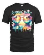 Summer Vibes Sunglasses Tee Tropical Beach T-Shirt for Sunshine Lovers - black t-shirt on white background