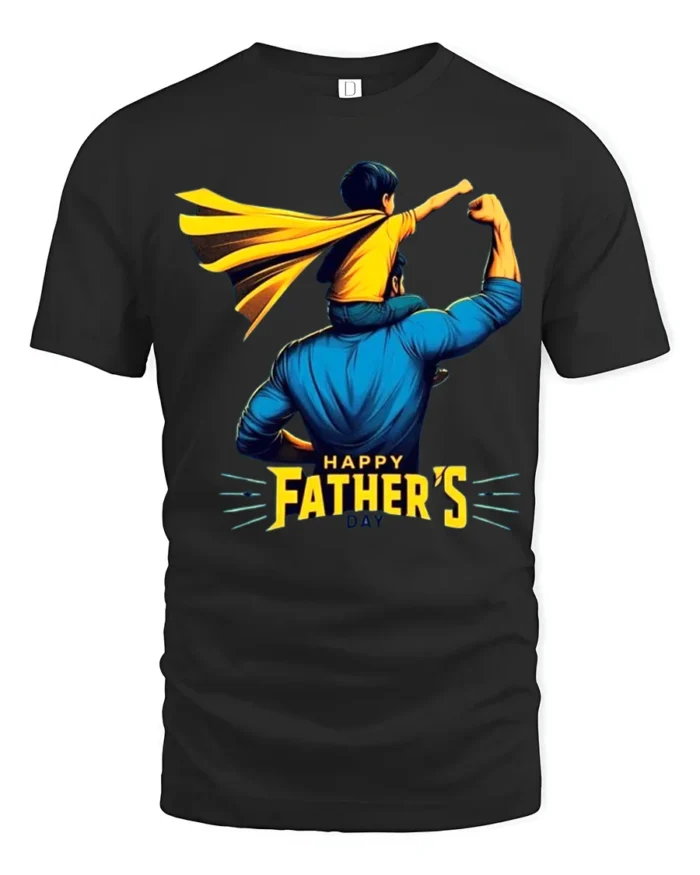 Superhero Dad Son Tee Happy Father’s Day T-Shirt for Super Dads - black t-shirt on white background