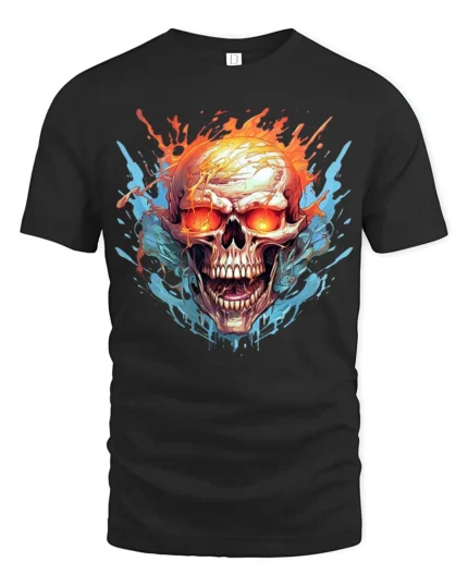 Inferno Skull T-Shirt Flaming Ghost Rider Graphic Tee for Metalheads - black t-shirt on white background