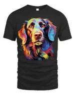 Vibrant Canine Tee Abstract Rainbow Dog Portrait T-Shirt for Pet Fans - black t-shirt on white background