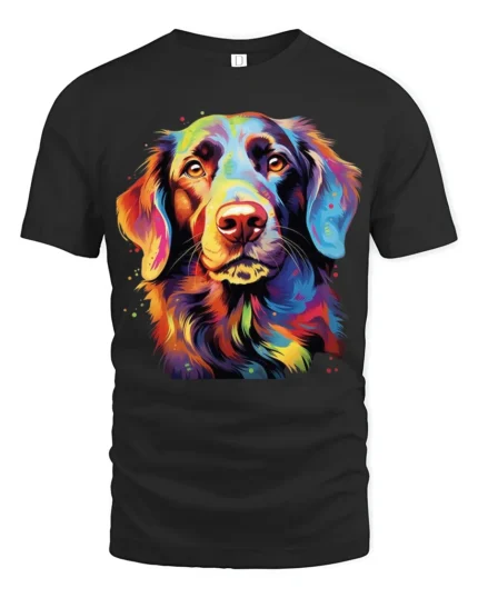 Vibrant Canine Tee Abstract Rainbow Dog Portrait T-Shirt for Pet Fans - black t-shirt on white background