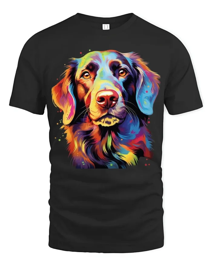 Vibrant Canine Tee Abstract Rainbow Dog Portrait T-Shirt for Pet Fans - black t-shirt on white background