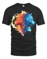 Fire and Ice Wolves T-Shirt Dual Wolf Spirit Graphic Tee for Bold Style - black t-shirt on white background
