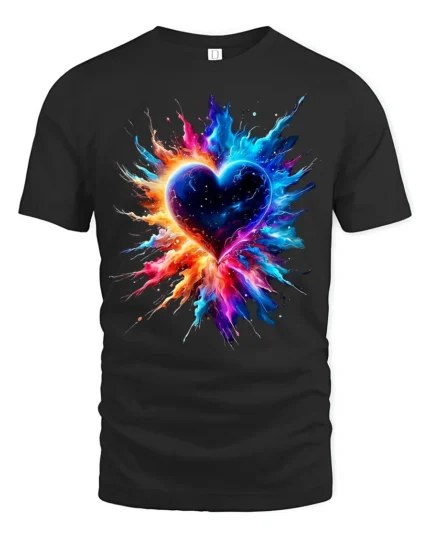 Exploding Heart Tee Vibrant Colorful Love T-Shirt for Passionate Souls - black t-shirt on white background